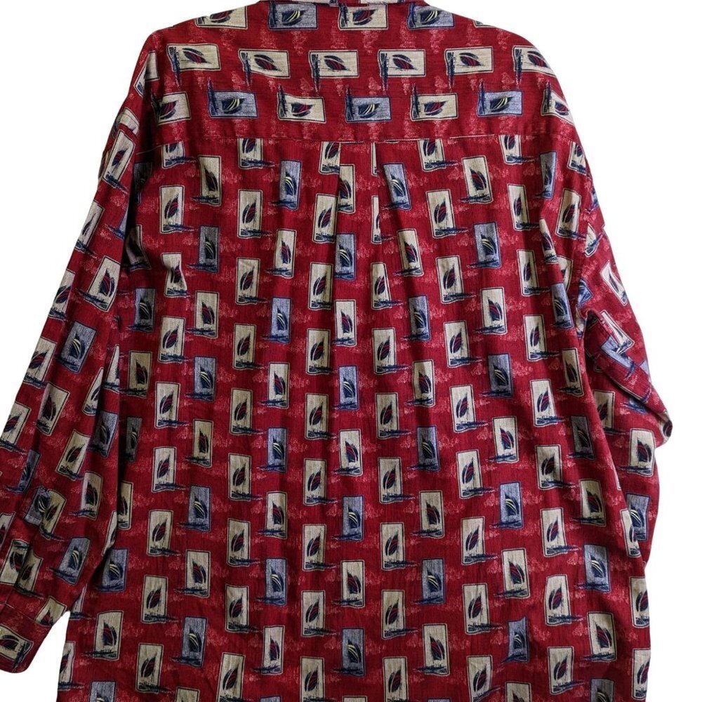 Natural Issue Button Up SHIRT Red Blue Sail Boat Print Mens size XL Cotton - Picture 11 of 11